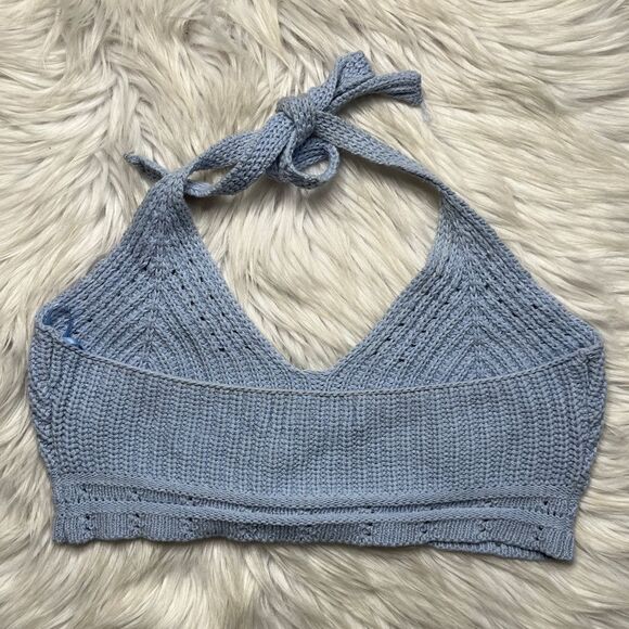 Signature 8 Knit Halter Crop Top Blue Size Small - Picture 5 of 5